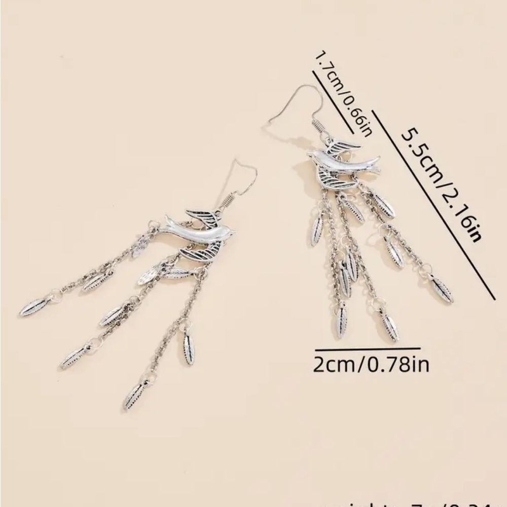Silver Bird Dangle Earrings - Picture 2 of 3